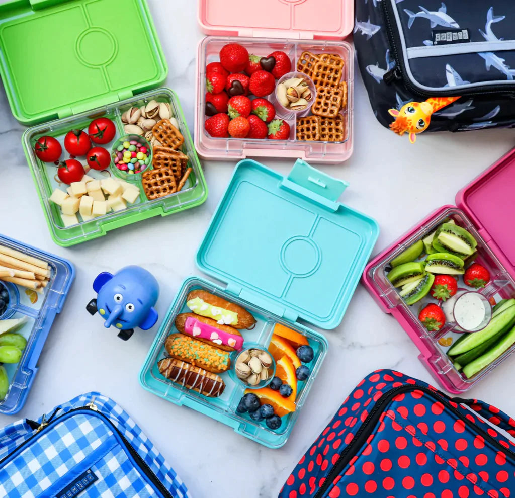 Fotografía con fiambreras Yumbox de distintos colores y modelos