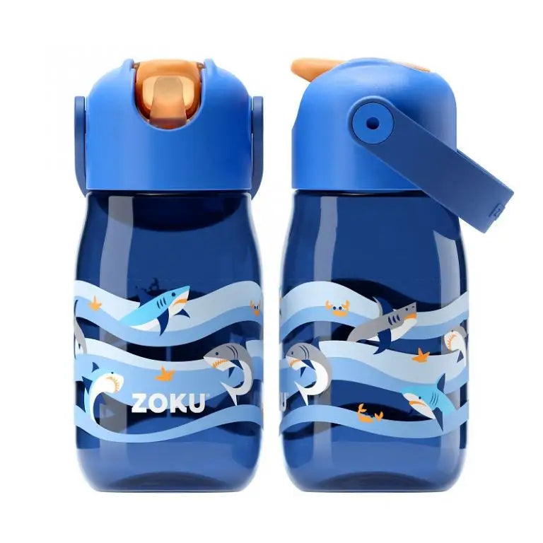 Botella con pajita Flip Straw - Azul Tiburones 400ml