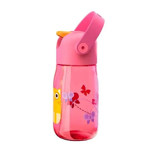 Botella con pajita Flip Straw - Rosa Gato 400ml - Rosa -