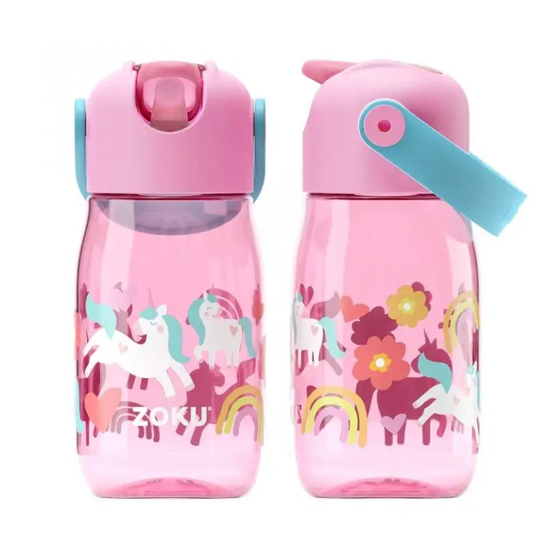 Botella con pajita Flip Straw - Rosa Unicornio 400ml