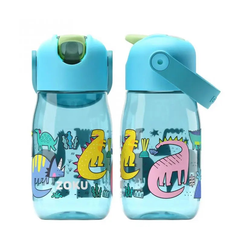 Botella con pajita Zoku Flip Straw - Turquesa Dino 400ml