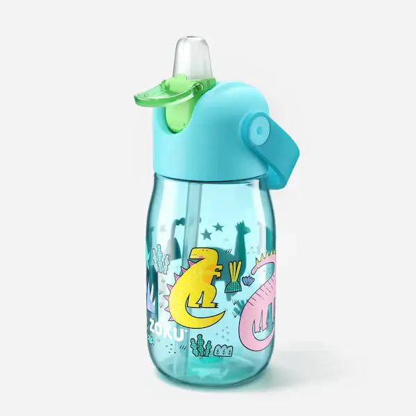 Botella con pajita Zoku Flip Straw - Turquesa Dino 400ml
