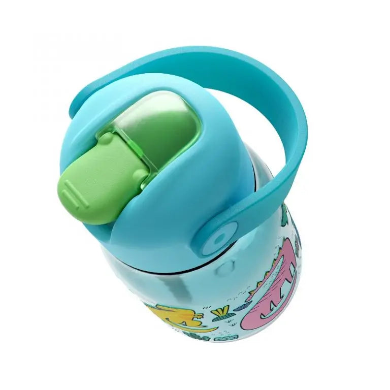 Botella con pajita Zoku Flip Straw - Turquesa Dino 400ml