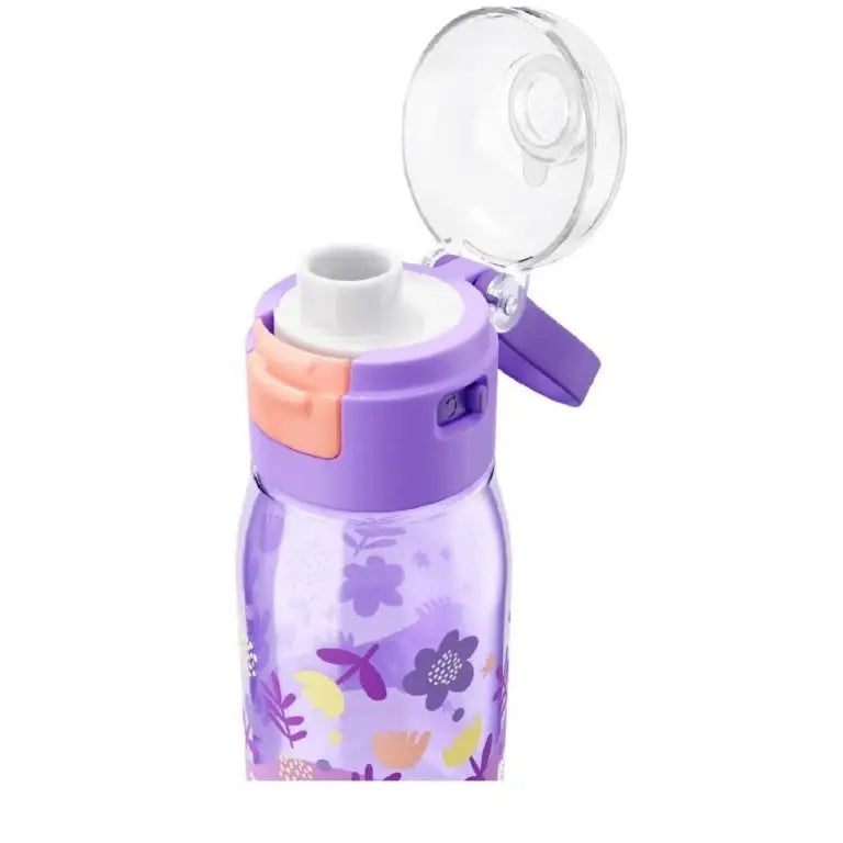 Botella Zoku Flip Gulp - Flores Púrpura 465ml - Morado
