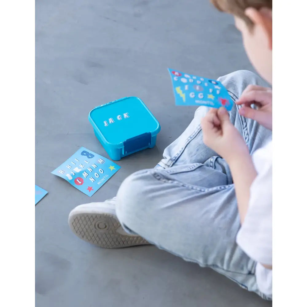 Fiambrera Bento 2 con Pegatinas MontiiCo - Azul Superhéroe