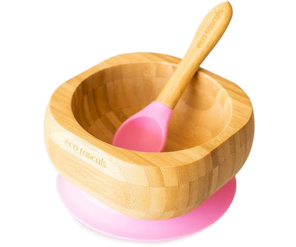 BOL BAMBOO CON VENTOSA + CUCHARA ROSA - ECO RASCALS