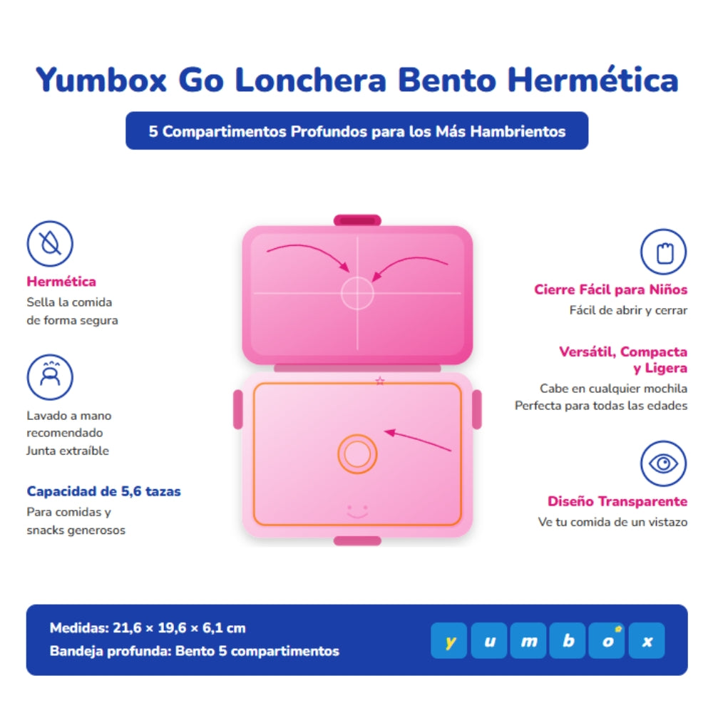 Yumbox Go Fiambrera Bento 5 Compartimentos Hermética – Sydney Pink
