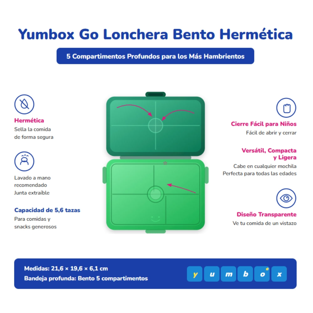 Yumbox Go Fiambrera Bento 5 Compartimentos Hermética –  Lima Green