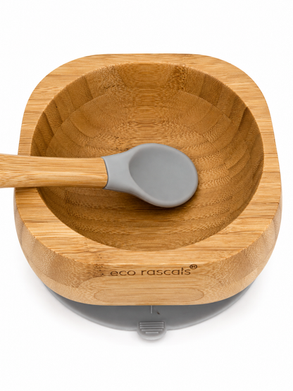 BOL BAMBOO CON VENTOSA + CUCHARA GRIS - ECO RASCALS