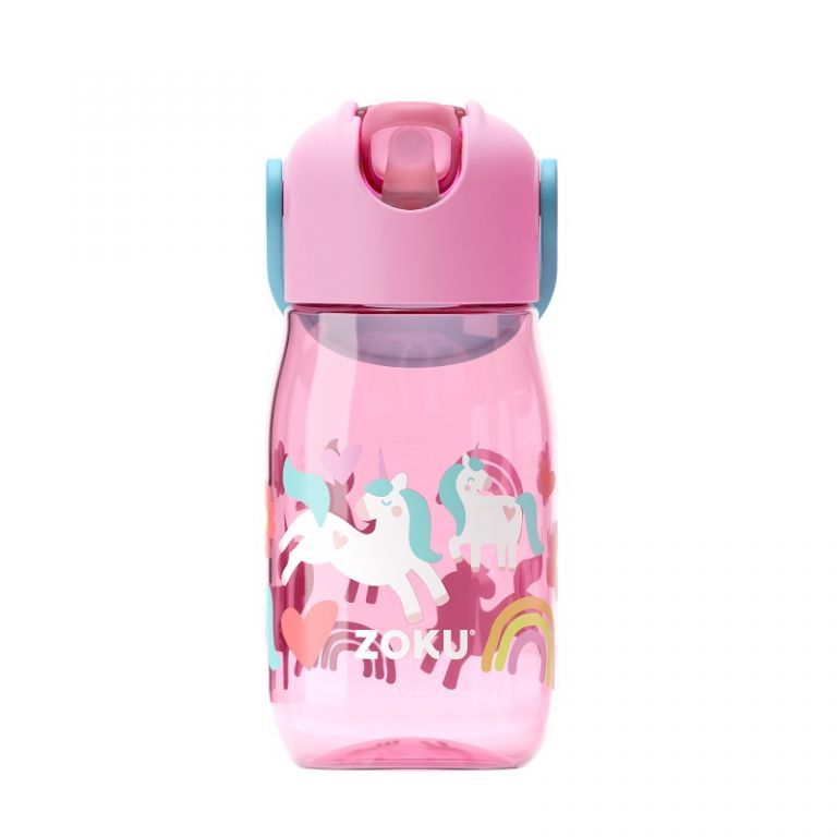 Botella con pajita Flip Straw - Rosa Unicornio 400ml