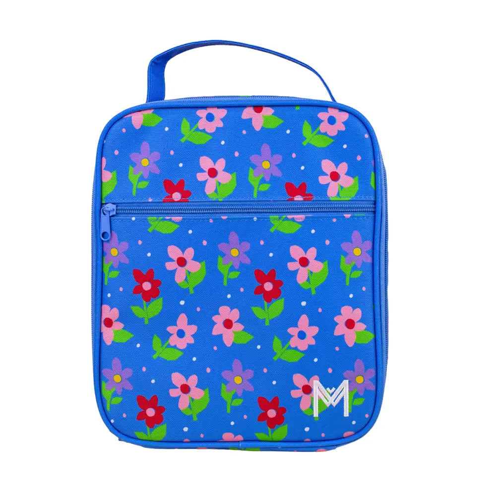 Bolsa de merienda Térmica Grande MontiiCo - Flowers - Azul -