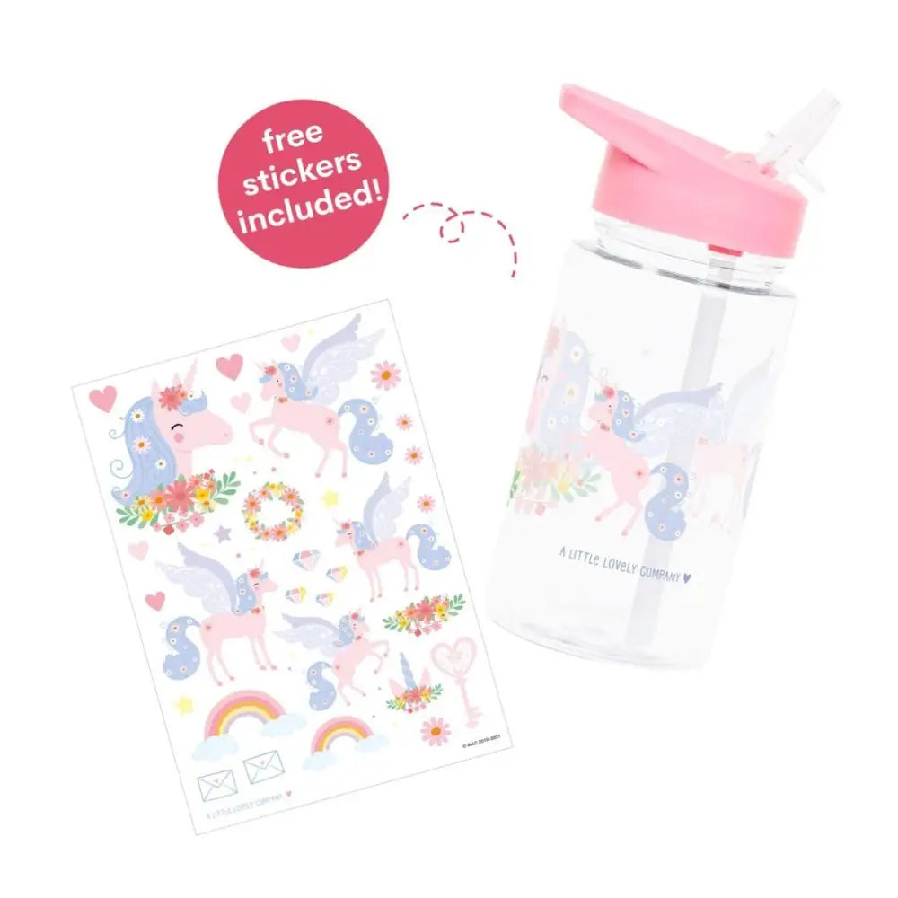 Botella con Pajita A Little Lovely Company - Unicornio 450ml
