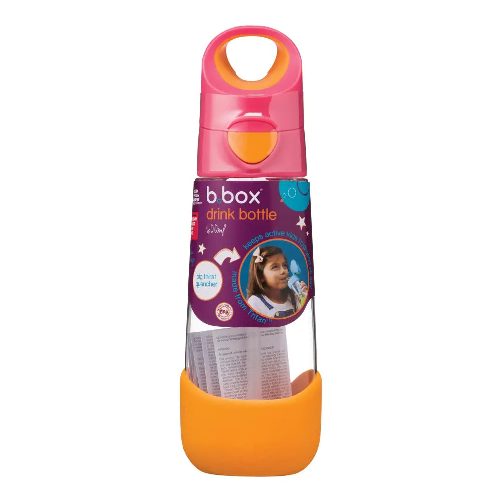Botella con Pajita B.Box 600ml - Strawberry Shake - Rosa
