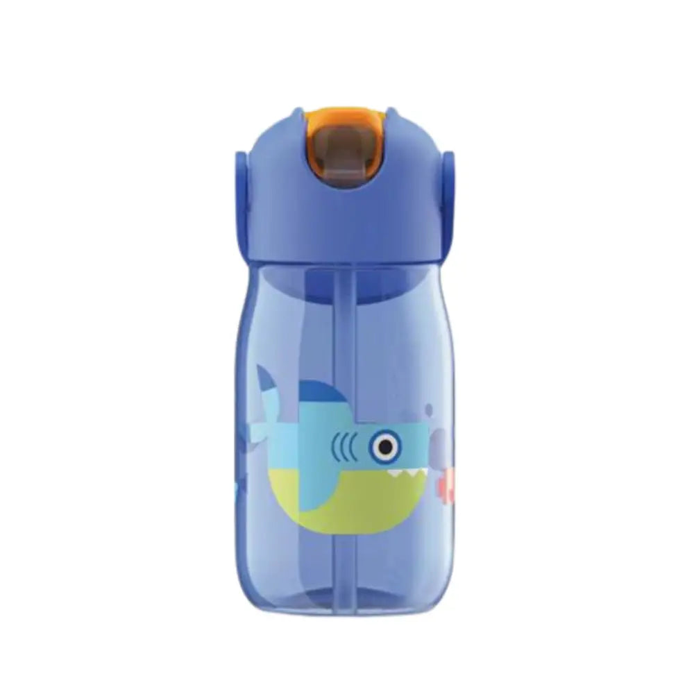Botella con pajita Flip Straw - Azul Tiburón 400ml - Azul -