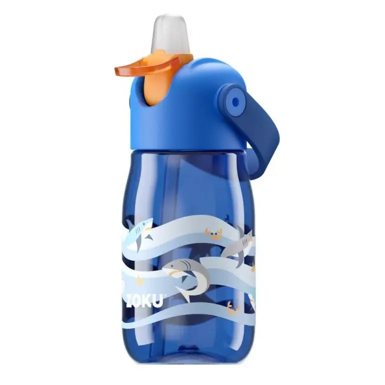 Botella con pajita Flip Straw - Azul Tiburones 400ml
