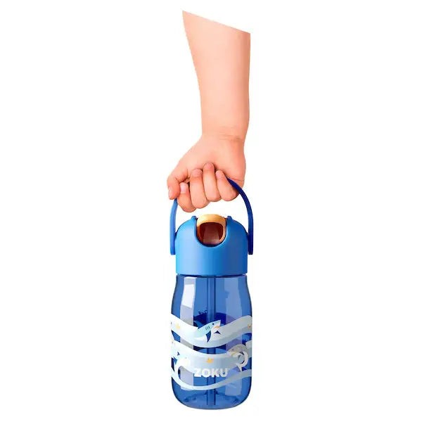 Botella con pajita Flip Straw - Azul Tiburones 400ml