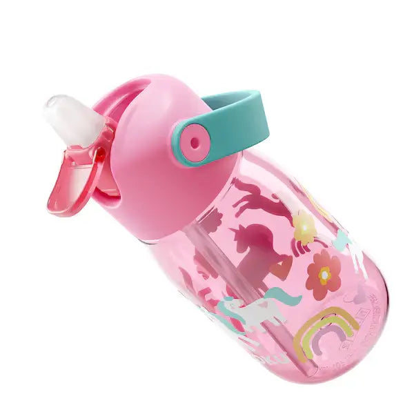 Botella con pajita Flip Straw - Rosa Unicornio 400ml