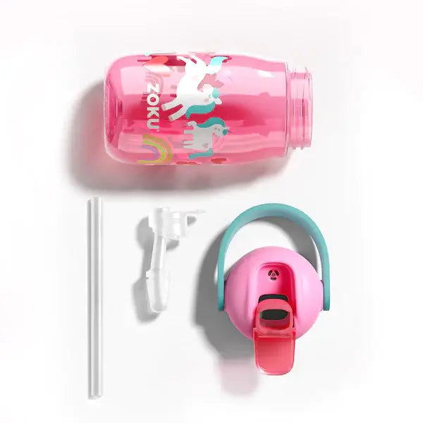 Botella con pajita Flip Straw - Rosa Unicornio 400ml