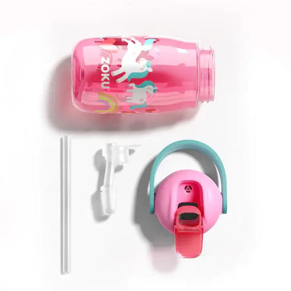Botella con pajita Flip Straw - Rosa Unicornio 400ml