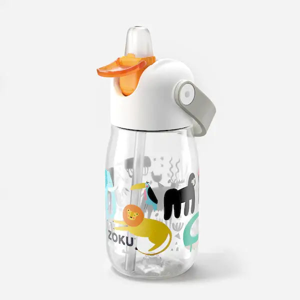 Botella con pajita Flip Straw - Transparente Safari 400ml