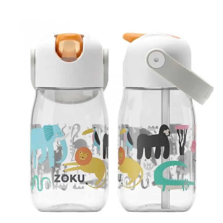 Botella con pajita Flip Straw - Transparente Safari 400ml