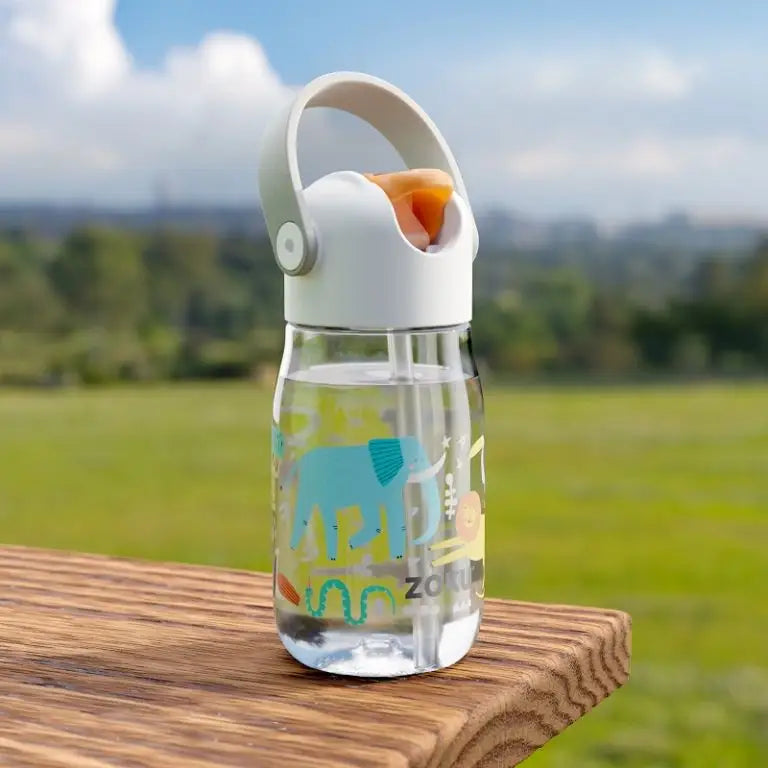 Botella con pajita Flip Straw - Transparente Safari 400ml