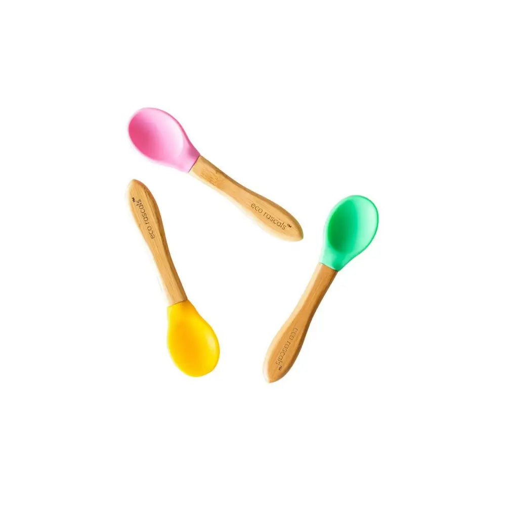 Cucharas de Bambú Eco Rascals Set de 3 - Rosa Verde Amarillo